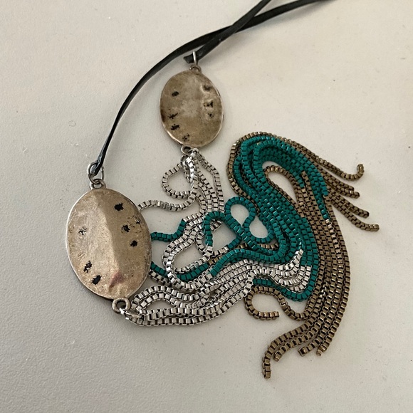 Boho Rope Necklace. Western Style Long Tassels Necklace Tie Leather Necklace. - Picture 6 of 11